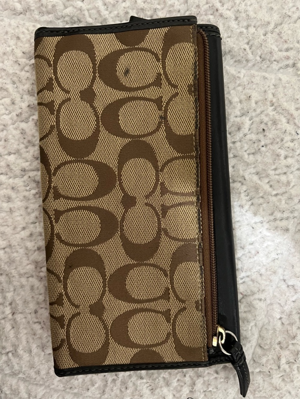 Coach Brown Signature Canvas Wallet with Black Trim and Gold Buckle - Picture 3 of 15